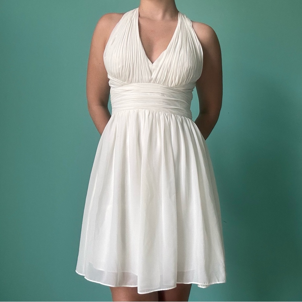 Cache White Pleated Halter Dress